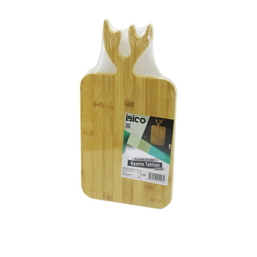 DİKDÖRTGEN=22X38CM AHŞAP BAMBU KESİM PANOSU - KESME TAHTASI GEYİK BOYNUZ FİGÜR SAPLI (5639)