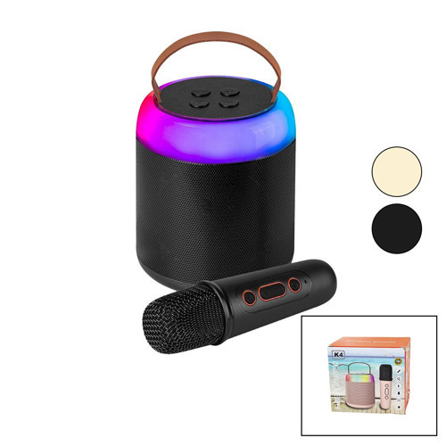 YUVARLAK KARAOKE MİKROFONLUBLUETOOTH WİRELESS HOPARLÖR - SPEAKER USB ŞARJLI - IŞIKLI (5639)