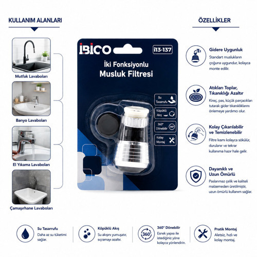 12 ADET MUSLUK UCU FİLTRESİ 2 FONKSİYONLU 360° DERECE DÖNEBİLEN BAŞLIK 16-19MM CAŞLIK ÇAPI (5639)