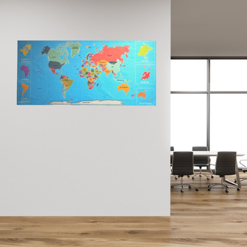 Renkli Atlas Dünya Haritası Manyetik Yapıştırıcı Gerektirmeyen Duvar Stickerı 118 CM * 56 CM (5639)