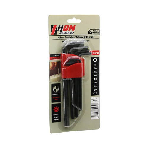 9PCS SİYAH UZUN - DÜZ 180MM ALYAN ALLEN ANAHTAR TAKIMI BRKT-800703 (5639)