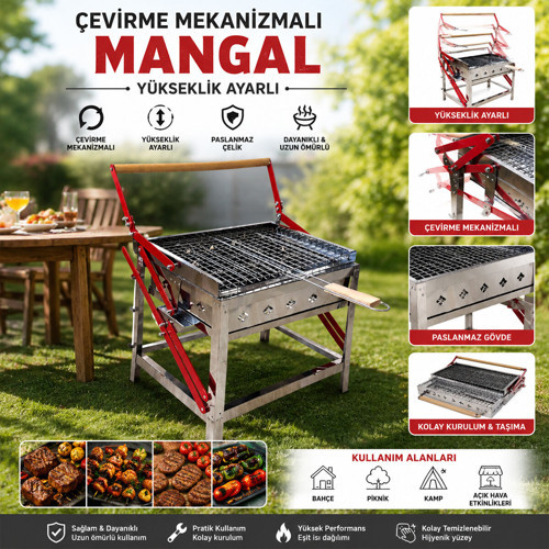 DÖNDÜRMELİ - ÇEVİRMELİ PASLANMAZ MEKANİZMALI MANGAL (5639)
