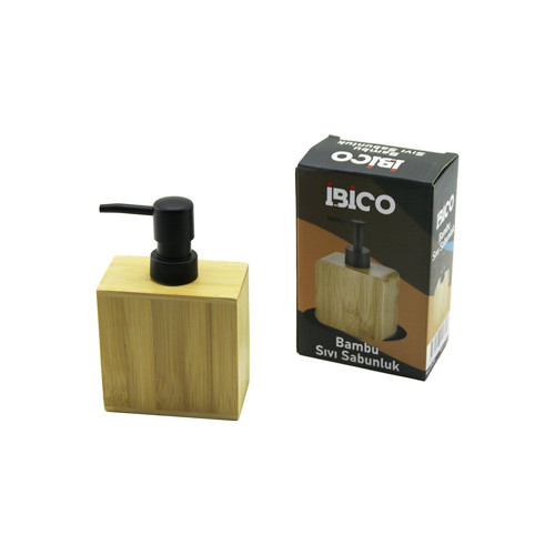 DİKDÖRTGEN AHŞAP BAMBU SIVI SABUNLUK SİYAH PLASTİK POMPA 5.8 X 9.9CM - Y: 10CM (5639)