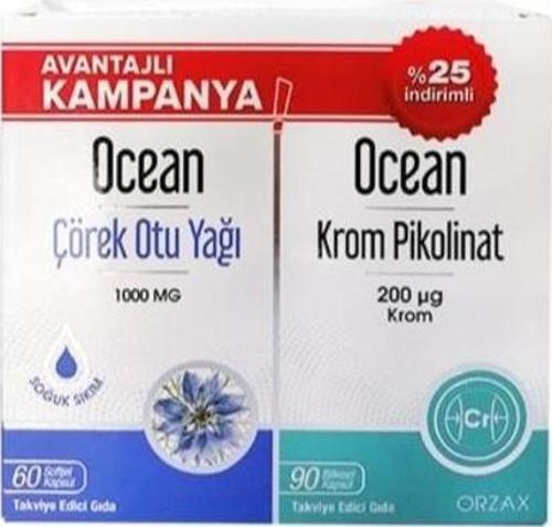 Çörek Otu Yağı 60 Kapsül + Ocean Krom Pikolinat 90 Kapsül