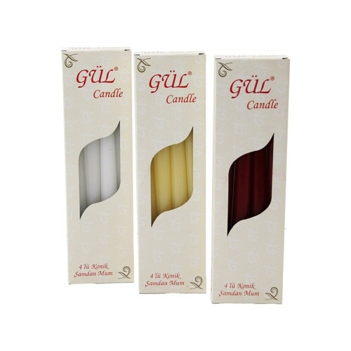 4PCS KONİK ŞAMDAN - DÜZ MUM BEYAZ - RENKLİ 2X25CM (5639)