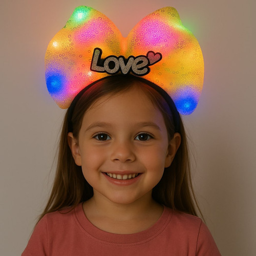 LED Işıklı Love Yazılı Sarı Fiyonk Taç – Kız Çocuk Parti Tacı (5639)