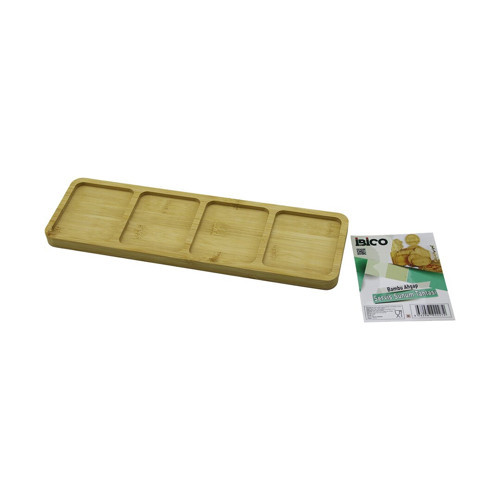 DİKDÖRTGEN 4 BÖLMELİ AHŞAP BAMBU SERVİS SUNUM TEPSİ - TAHTASI MİNİ TEPSİ 33 X 10 X 1.4CM (5639)