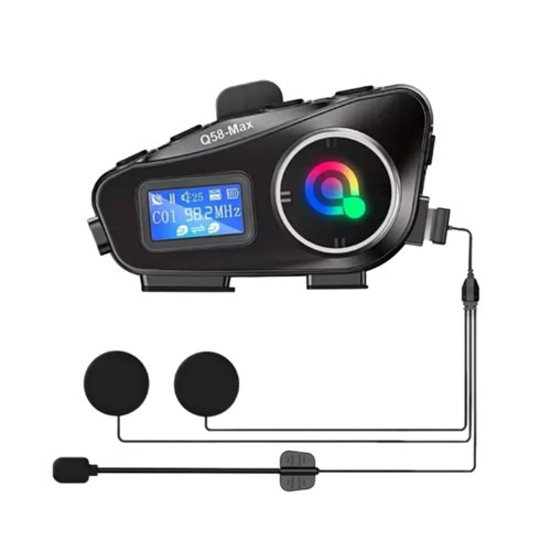 Q58 Motorsikletler İçin Fener Özellikli SD Kart Bölümlü LCD Ekranlı Kablosuz Bluetooth Kulaklıklı –