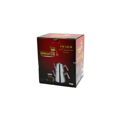PRAMİT MİNİ BOY ÇELİK ÇAYDANLIK SETİ - TAKIMI RENKLİ BAKALİT KULP ÜST DEMLİK: 0.9LT - ALT SULUK: 1.5