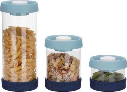 Yuvarlak Vakumlu Cam Saklama Kabı, 3'Lü Set (450 Ml+840 Ml+1500 Ml), Mavi