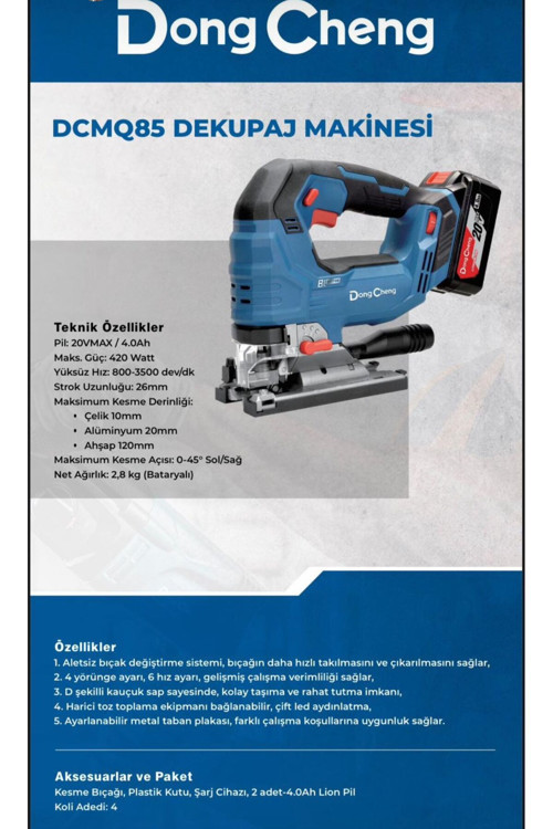 Akülü Dekupaj Testere 20 Volt Çift Akü Dcmq85
