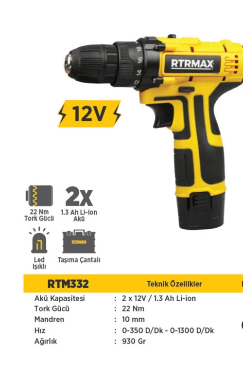 Rtm332 Sarjlı Matkap Lı-On 12V/1,5A Çıft Akülü