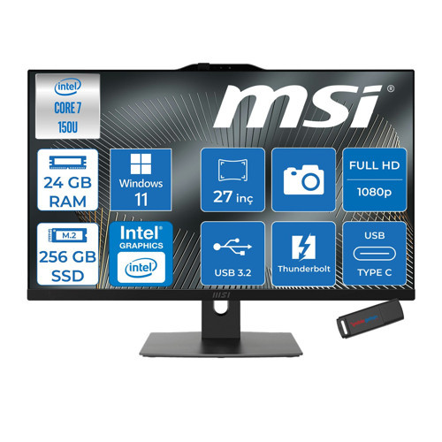 Modern AM272P Intel Core 7 150U 5.4ghz 24GB Ddr5 256GB SSD Windows 11 Home Intel Graphics 27 Inç Fullhd (1920X1080) IPS 300NITS All In One Bilgisayar 1M1205XTRH06 + Zetta Flash Bellek