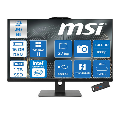 Modern AM272P Intel Core 7 150U 5.4ghz 16GB Ddr5 1tb SSD Windows 11 Home Intel Graphics 27 Inç Fullhd (1920X1080) IPS 300NITS All In One Bilgisayar 1M1205XTRH03 + Zetta Flash Bellek