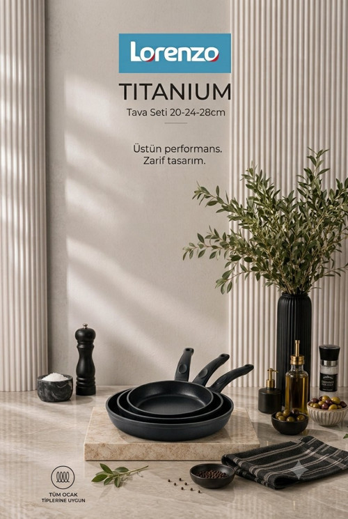 Titanium 3 Parça Döküm Granit Tava Seti 20-24-28 cm Siyah - LRZ-2078