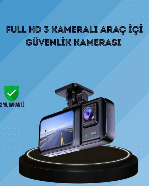 ® 360° Kapsama Sahip Full HD Araç Kamerası 3’lü Kayıt Gece Görüşlü DashCam