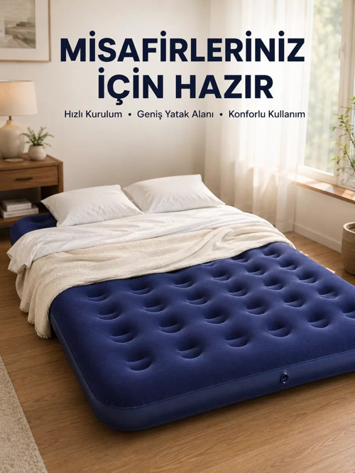 ® Çok Amaçlı Şişme Hava Yatağı Çift Kişilik Hızlı Şişirme Vanalı
