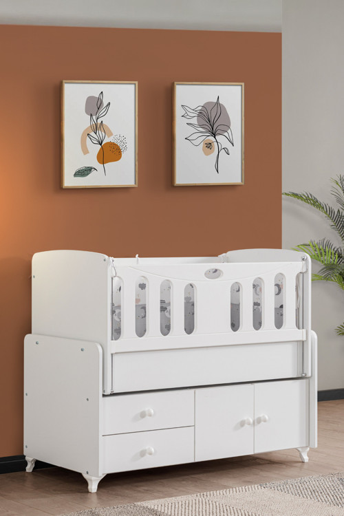 Beşik, Armadi Çekmeceli Dolaplı Sallanan Beşik 60x120 cm – Beyaz