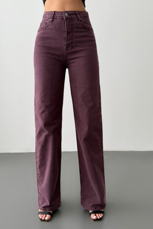 7869 Wide Leg Kadın Gül Baskılı Jean Pantolon