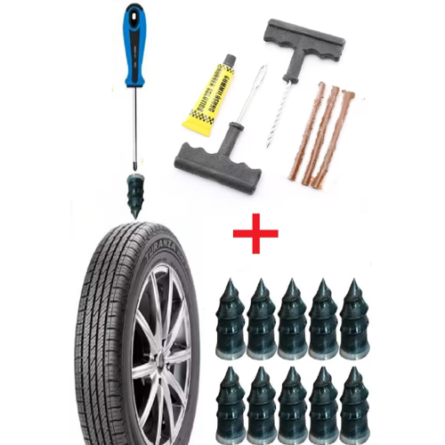 6 Parça Fitilli Lastik Tamir Kiti + 10'lu Kauçuk Tamir Vidası Seti - Otomobil, Motosiklet, Bisiklet