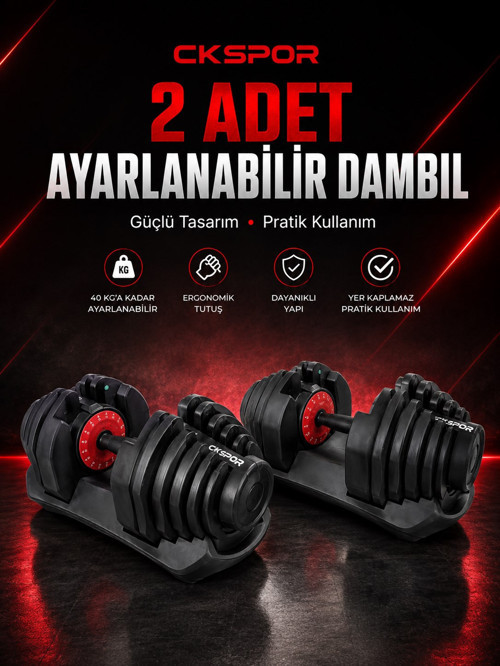 2x40 KG Ayarlanabilir Dambıl Seti Mekanizmalı 17 Kademeli Fitness Ağırlık Seti