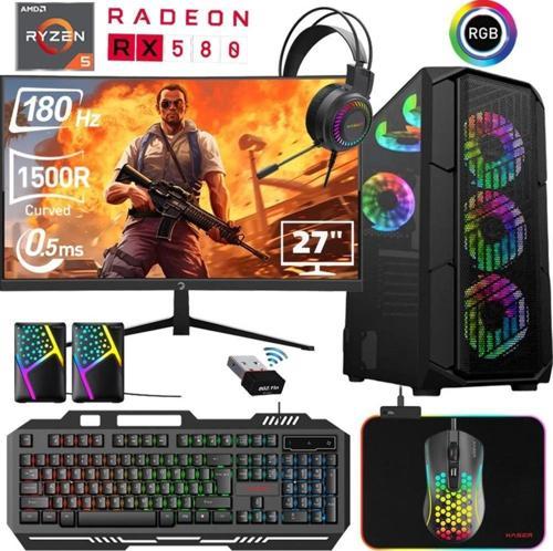 Xsr468 Ryzen 5 5600 16GB Ram 256GB M.2 NVMe SSD 8GB RX580 Ekran Kartı 27"Curved 180Hz Oyun Bilgisayarı
