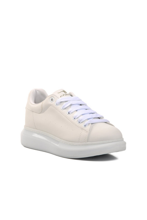Beyaz-Beyaz Bağcıklı Hafızalı Rahat Tabanlı Erkek Spor Ayakkabı Casual Sneaker Madrid M
