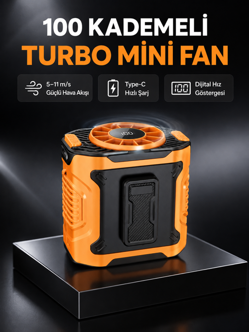 Ucuztekno tekno Dijital Ekranlı Turbo Mini Fan – 3 Kademeli Hız, Sessiz Çalışma ve Type-C Şarj 2026