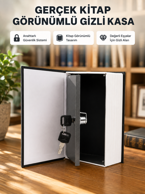 tekno Sözlük Görünümlü Gizli Kitap Kasa – Anahtarlı Metal İç Kasa, Kompakt Boyut, Şık v