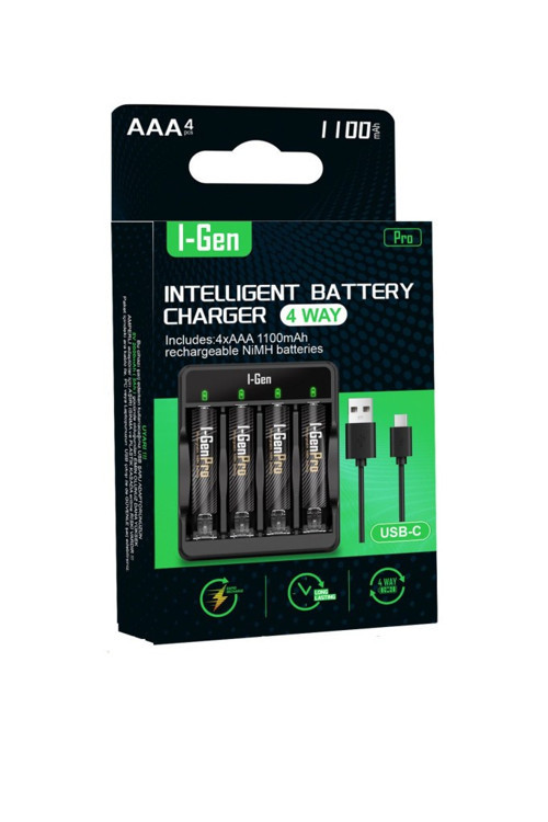 G411 4'lü Pil Şarj Aleti + 4 Adet AAA Pro 1100 mAh Şarjlı İnce Kalem Pilli Set