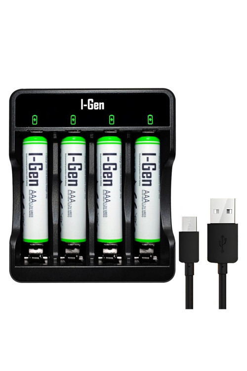 G490 4'lü Pil Şarj Aleti + 4 Adet AAA 900 mAh İnce Şarjlı Kalem Pilli Set 1.2V Ni-MH