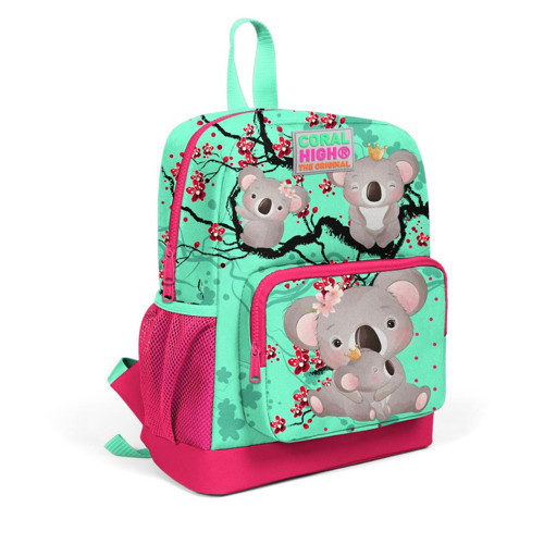 Kids Su Yeşili Neon Mercan Koala Desenli İki Bölmeli Okul Sırt Çantası 23613