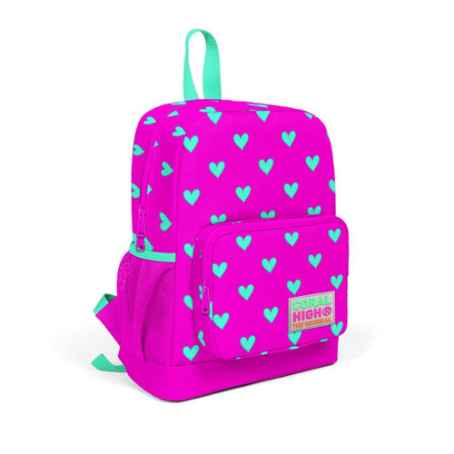 Kids Neon Pembe Su Yeşili Kalp Desenli İki Bölmeli Okul Sırt Çantası 23309