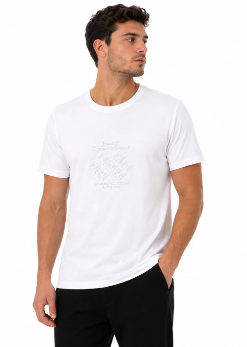 Erkek Beyaz Bisiklet Yaka Tshirt