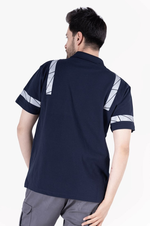 Polo Yaka Reflektörlü T-Shirt - Lacivert