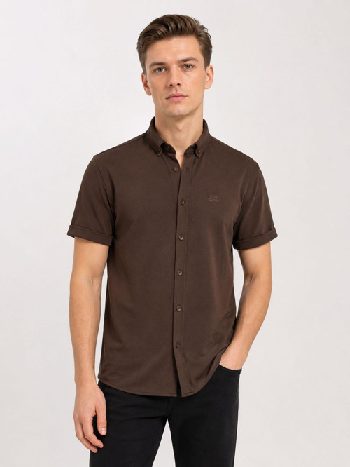 Cafes Likralı Kısa Kol Slim Fit Erkek Gömlek - 7735