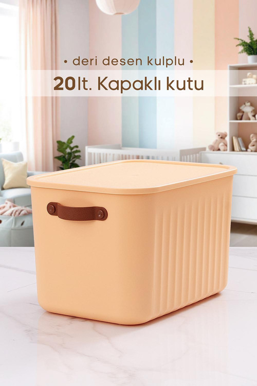 Kulplu Sarı Dolap Düzenleyici 20 Lt Kapaklı Saklama Kutusu Sepet Oyuncak Kutusu Organizer