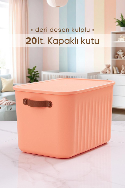 Kulplu Somon Dolap Düzenleyici 20 Lt Kapaklı Saklama Kutusu Sepet Oyuncak Kutusu Organizer