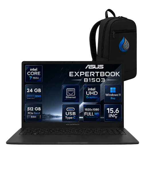 ExpertBook B1 Intel Core 7 150U 24 GB RAM 512 GB SSD 15.6'' Full HD Windows 11 Pro Dizüstü Bilgisayar B1503CVA-C716