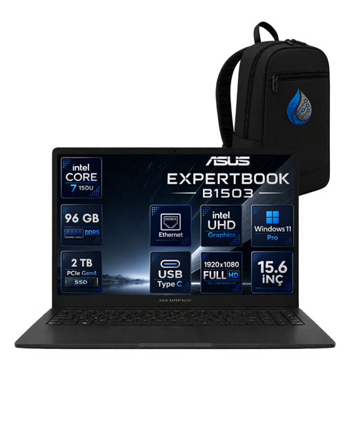 ExpertBook B1 Intel Core 7 150U 96 GB RAM 2 TB SSD 15.6'' Full HD Windows 11 Pro Dizüstü Bilgisayar B1503CVA-C71651