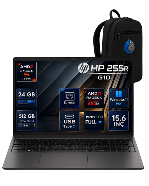 255R G10 AMD Ryzen 5 7535U 24 GB DDR5 512 GB SSD Radeon 660M 15.6'' Full HD Windows 11 Pro Dizüstü Bilgisayar D30M3ET