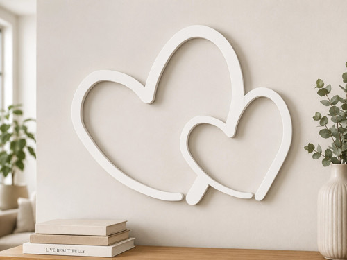 İç İçe Kalp Figürlü MDF Duvar Dekoru 20x20 cm
