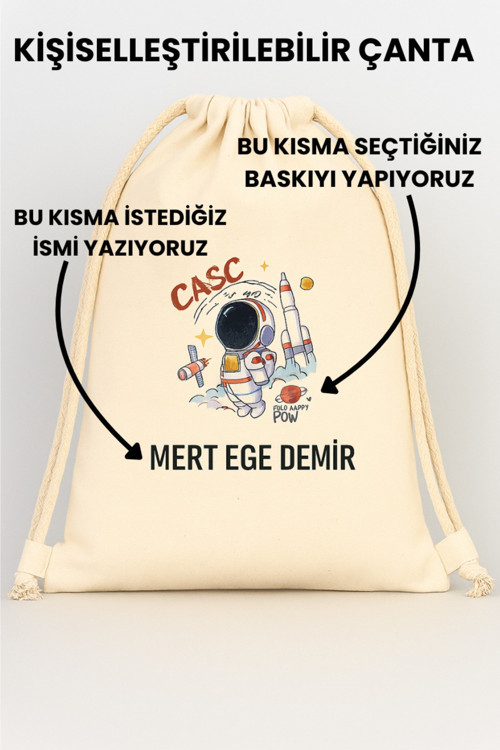 Erkek Çocuk Kıyafet Kesesi Özel İsim Yazılı Kişiselleştirilebilir İp Kapamalı Su Geçirmez 30x40 cm
