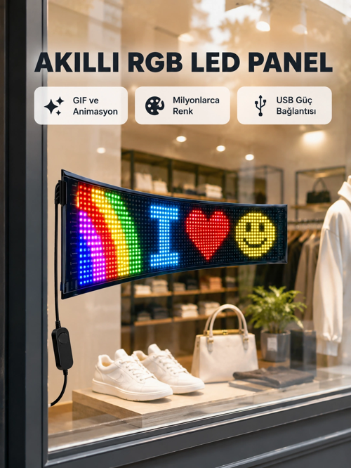 Rgb Led Panel – Usb Güç Girişli, Gıf Yazı Gösterimli Akıllı Ekran