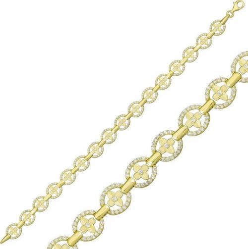 925 Ayar Gümüş Gold Yuvarlak Su Yolu Bileklik