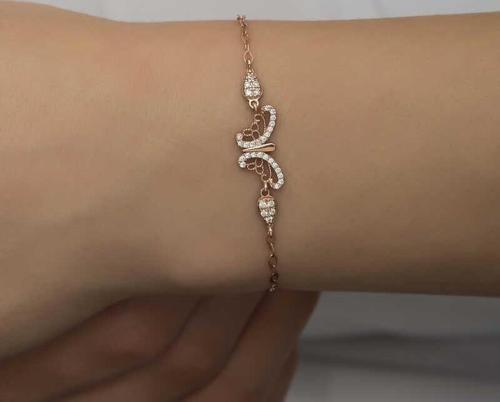 ​925 Ayar Gümüş Rose Kelebek Kadın Bileklik