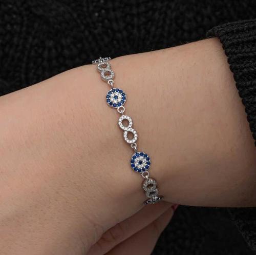 Gümüş Nazar Boncuklu Sonsuzluk Kadın Bileklik