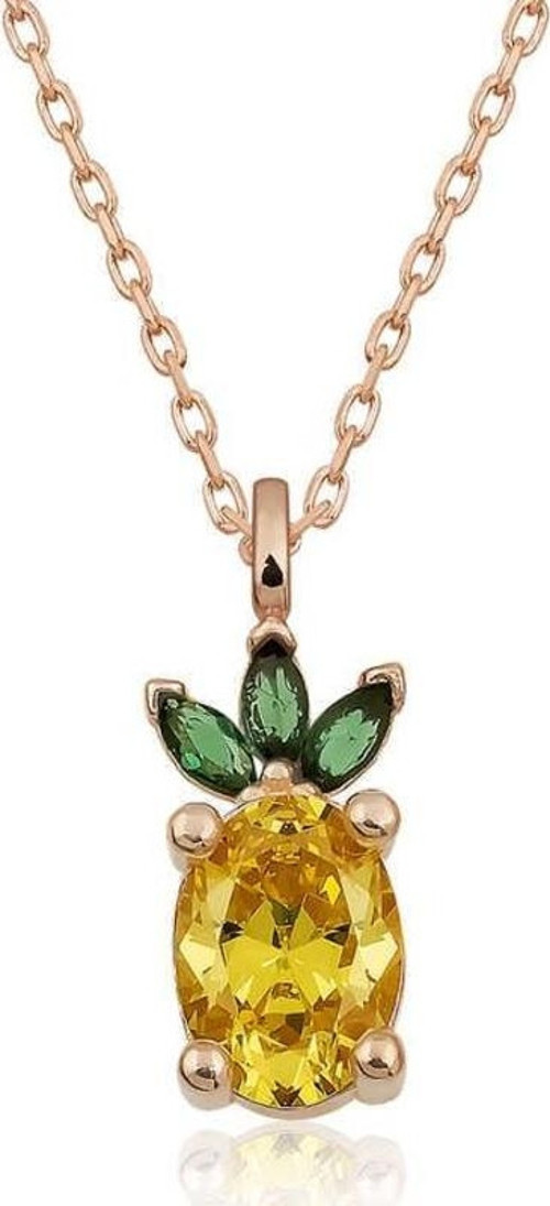 Gümüş Rose Ananas Figür Meyve Kolye