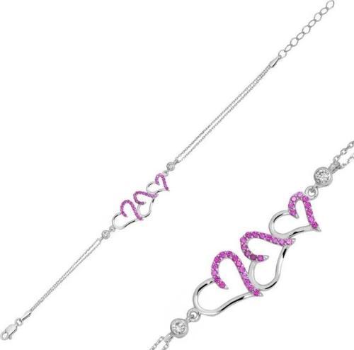 925 Ayar Gümüş Pembe Üç Kalpli Bileklik