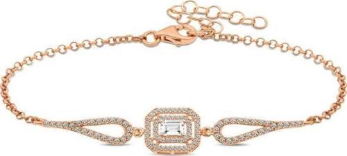 925 Ayar Gümüş Rose Dikdörtgen Baget Bileklik